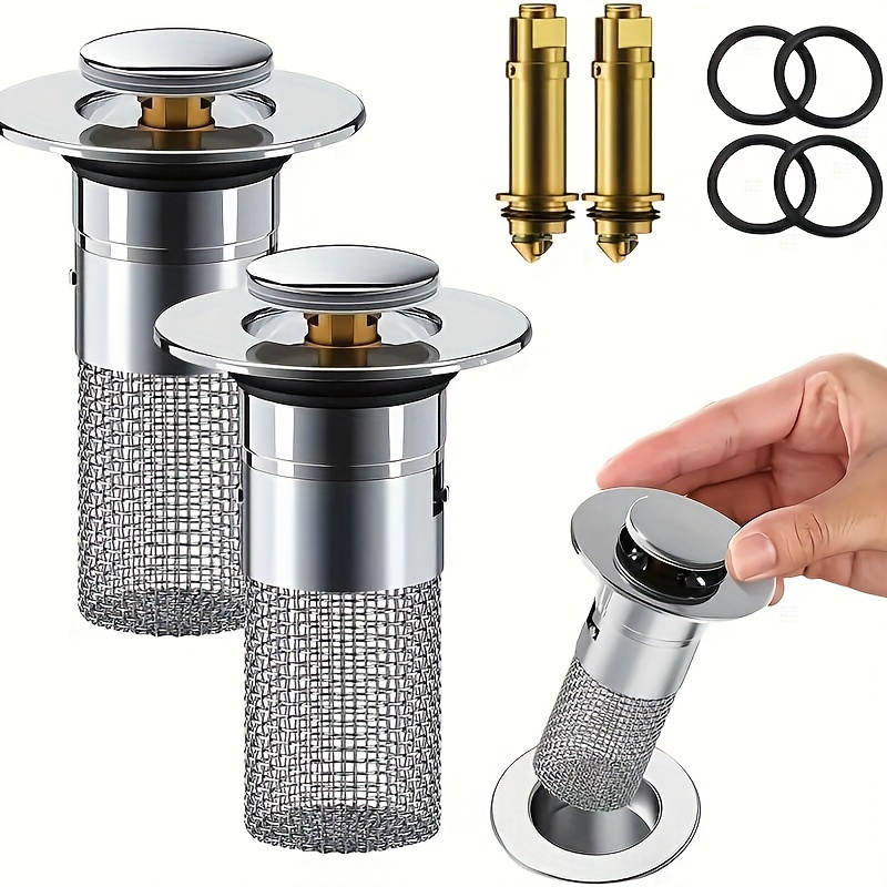 

1pc Pop Up Bathroom Sink Drain Strainer Hair Catcher, Sink Drain Stopper With Removable Stainless Steel Filter Basket, For Us Universal Bathroom Kitchen Basin Sink Stopper Replacement
