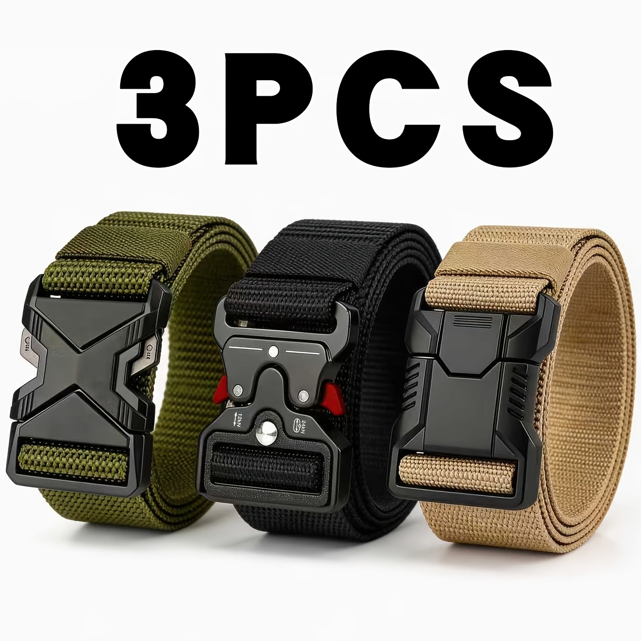 TEMU [Nouveau ensemble 3 pièces 2026] Ceinture Tactique Unisexe - Mélange de Couleurs, Multiples Styles, Sangle en Nylon Épaissie Résistante à