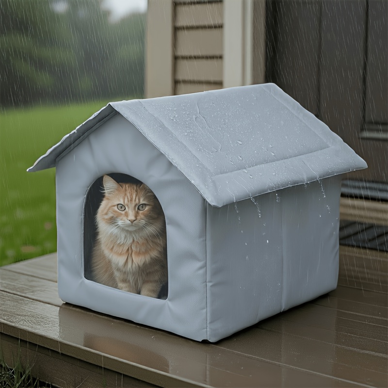TEMU An Outdoor Air-conditioned Cat House Designed For Cats, Featuring A Comfortable And Insulated Cat Bed With An Opening And Windproof Curtain.