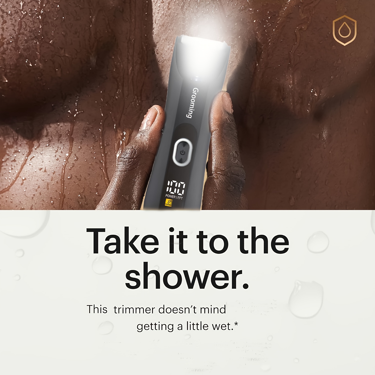 Water-resistant Men's body hair trimmer & shaver, LCD screen LED light, Men's groin and bikini electric ball shaver, with replaceable ceramic blades, 4-size protective cover, 2-speed shaver, suitable for beauticians, Xmas and Black Friday gifts