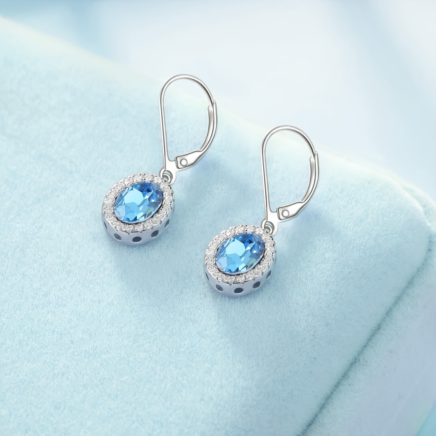 oval   earrings leverback dangle drop earrings s925 silver 5g inlaid artificial crystal christmas gifts for women Product details 2