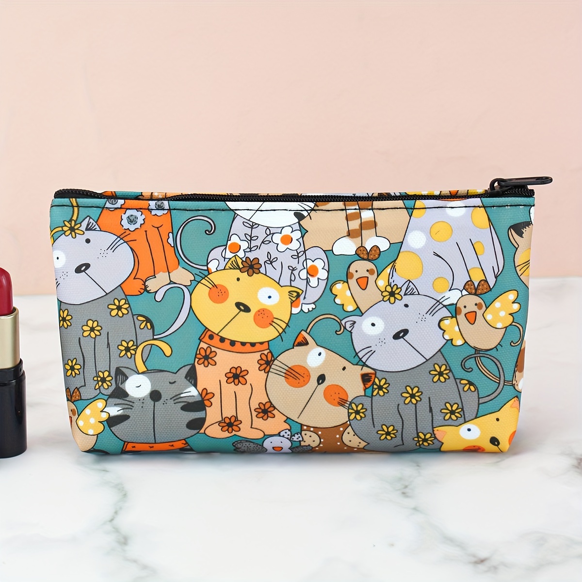 

Cute Cartoon Cat Makeup Pouch, Fashion Cosmetic Travel Bag, Multi-purpose Lipstick & Makeup Brush Organizer, Adorable Kitty Pencil Case, Portable Storage Bag With Secure Zipper Closure