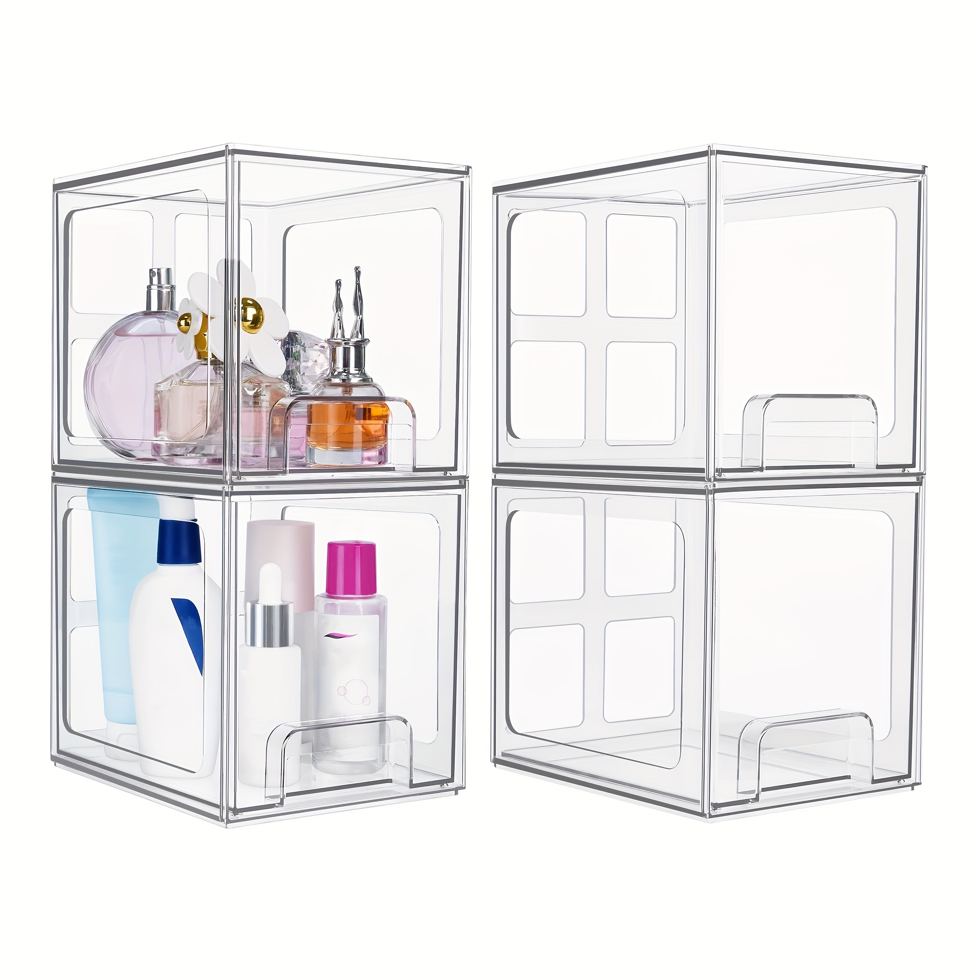 TEMU 4 Pack/8 Pack Bathroom Organizers And Storage, Stackable Storage Drawers, 6.6''tall Acrylic Bathroom Makeup Organizer, Clear Plastic Storage Bins For Vanity Organization And Storage