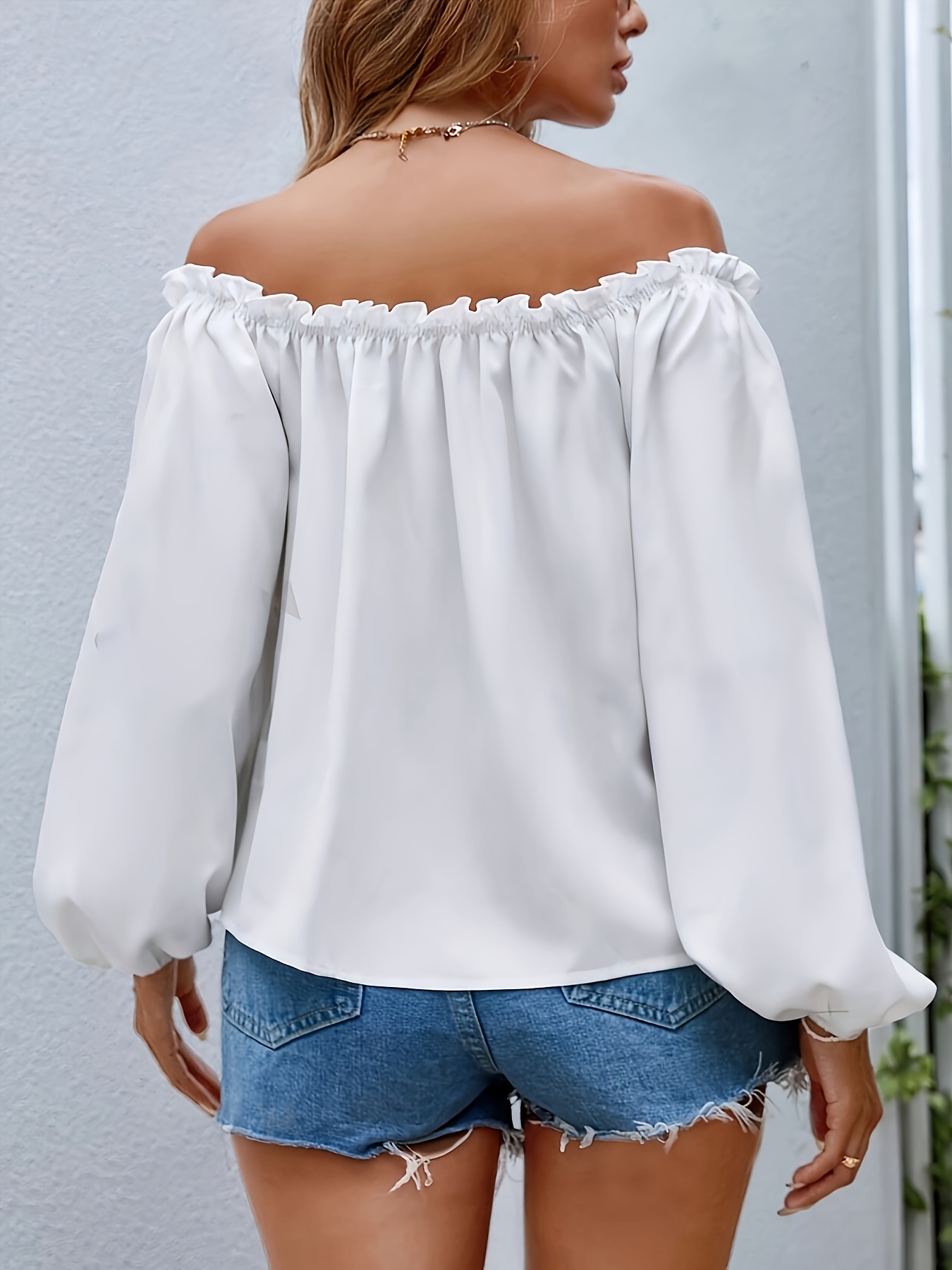 Long Sleeve White Color Off Shoulder Top XFLWAM Womens Off