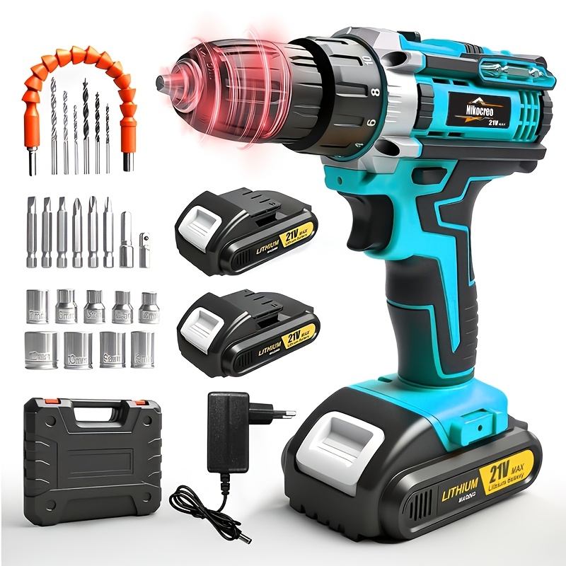TEMU Wireless Drill Set. Drill Features A 3/8-inch Keyless And A Work Light. It Functions As A T-handle Pistol Drill And Screwdriver, Ideal For And