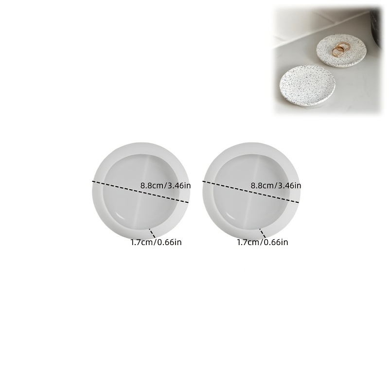 TEMU Plaster Silicone Molds For Casting 2pcs/set Round Dish Clay Mold Circle Jewelry Display Pallet Mold Handmade Gypsum Plaster Small Round Storage
