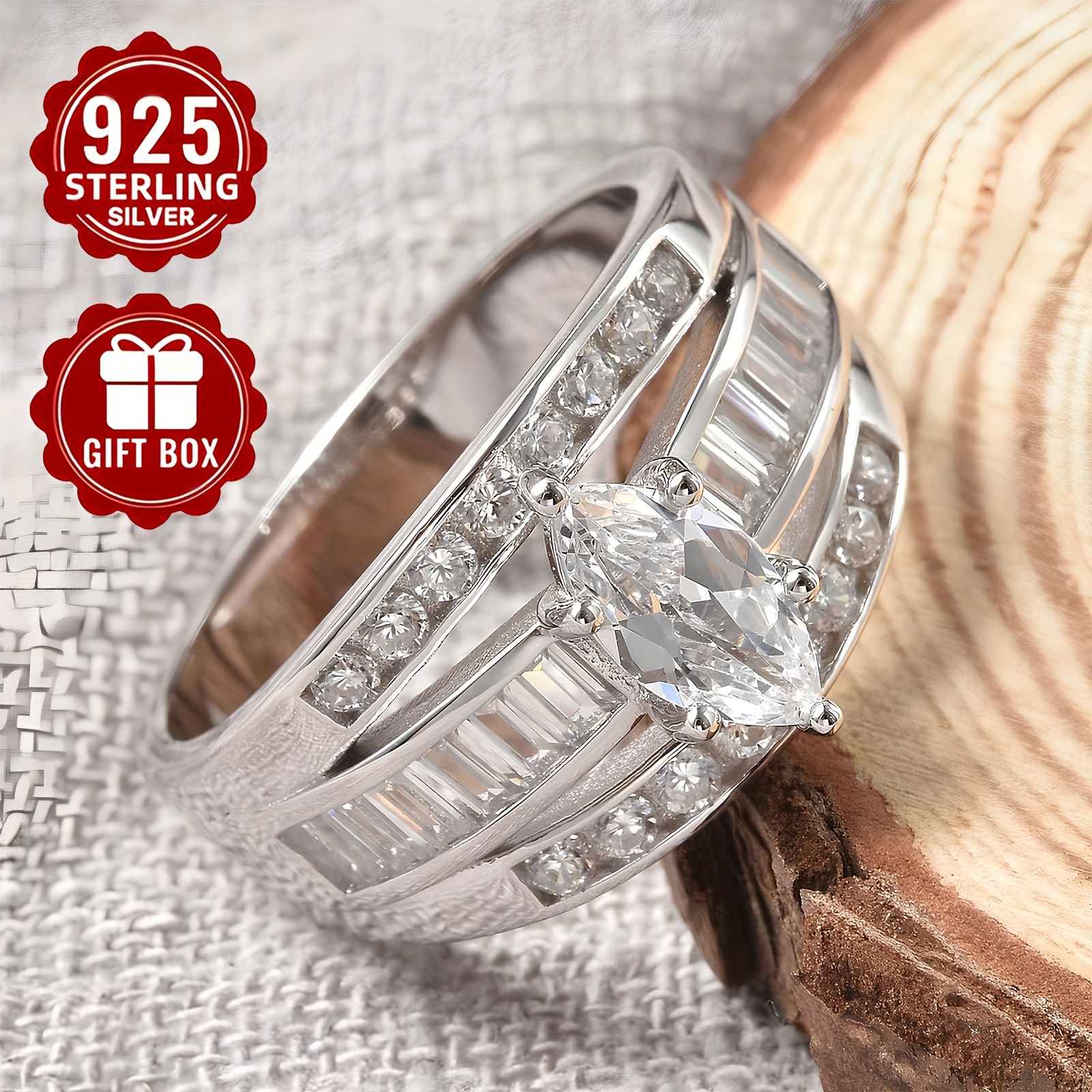 925 Silver Promise Ring Eye-shaped Zirconia Layer Ring