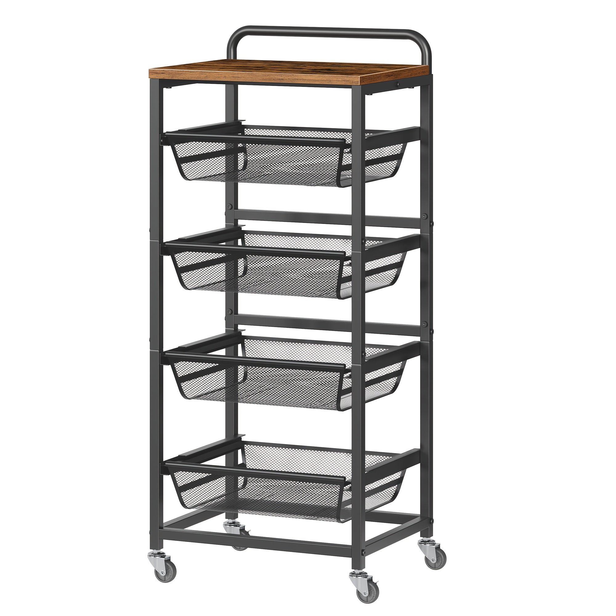 TEMU Carrito de Almacenamiento de Cocina de 5 Niveles con Cestas Extraíbles, Carrito Rodante con Ruedas, Asa, Marrón y Negro, 31.7 X 40 X 95 Cm