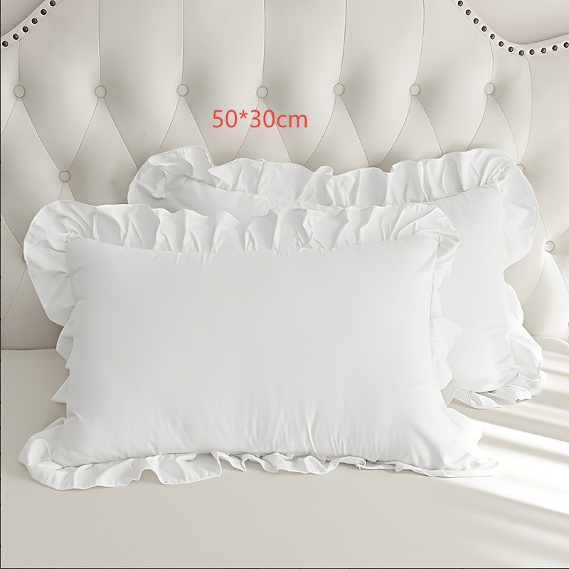 2pcs Elegant White Ruffle Lace Pillowcase Set - -friendly Fabric | Versatile And Comfortable, Suitable For Bedroom And Living Room Decor | Hypoallergenic Closure | Machine Washable