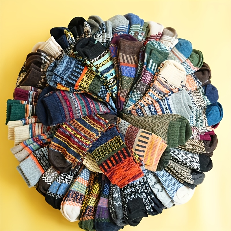 TEMU 5 Pairs Of Ethnic Striped Comfortable And Breathable Men's And Women's Socks, Comfortable And Breathable Sweat-proof, Sports And Leisure Socks,
