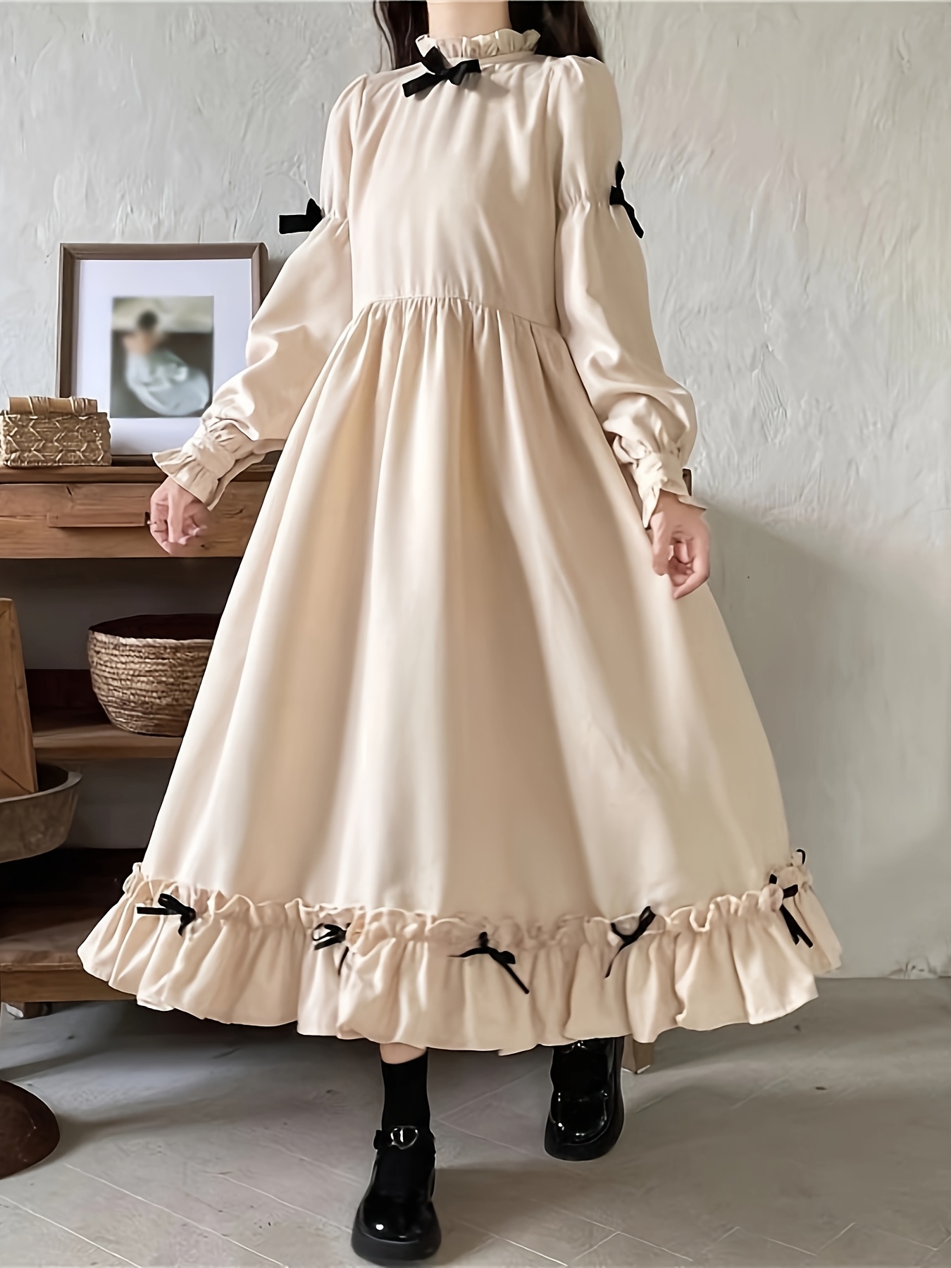 womens lolita style style style dress set beige mini - Temu