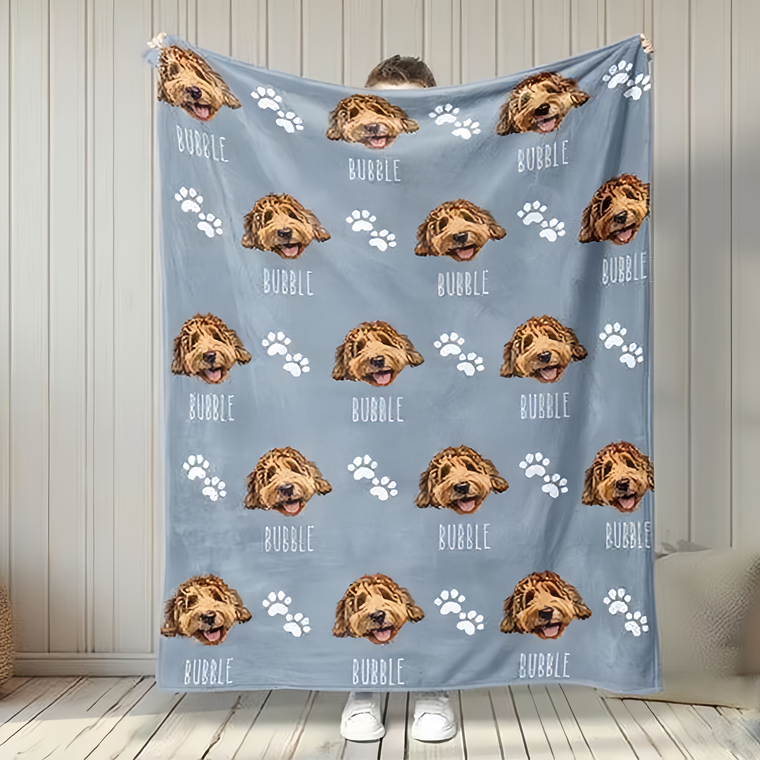 TEMU 1pc Custom Pet Photo Blanket With Name, Personalized Pet Photo And Name Soft Warm Flannel Blanket, Custom Dog Blanket, Personalized Cat Picture