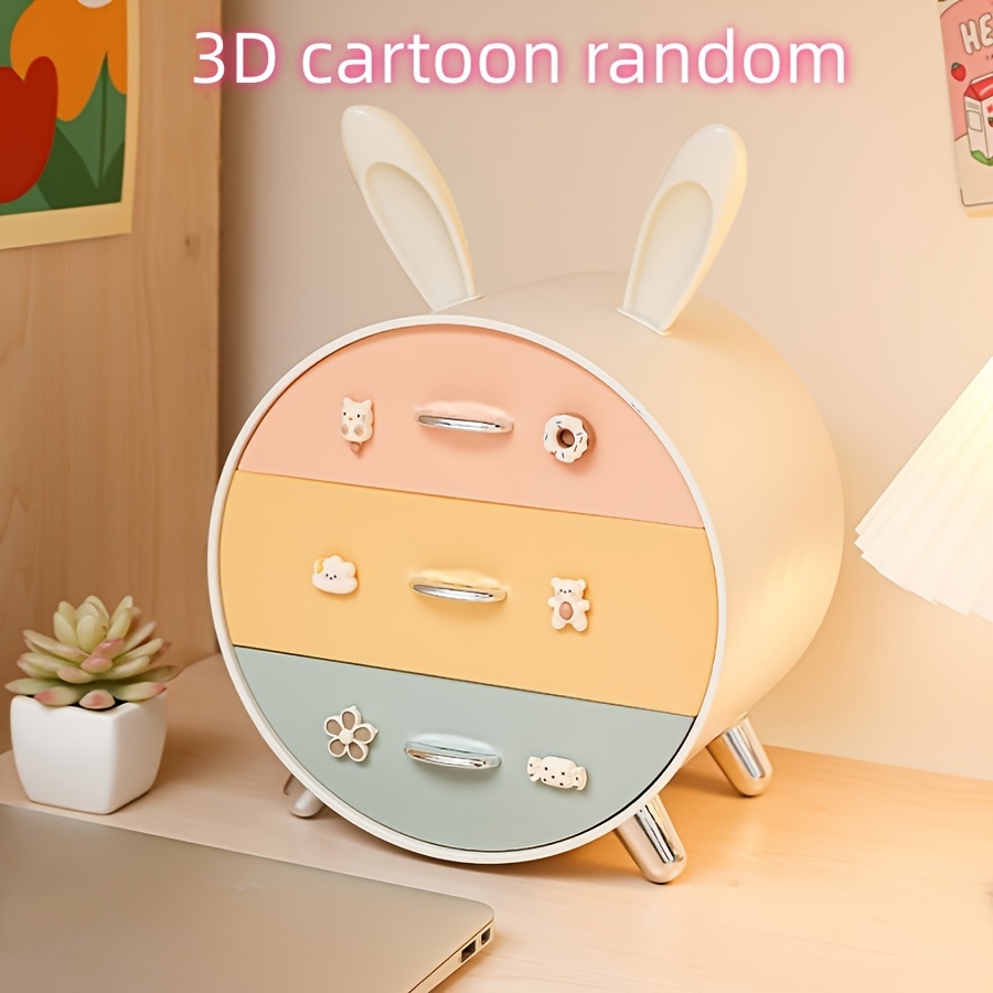 Image of 1pc Clip Desktop Stationery Storage Box, Drawer Style, Cute Student Dormitory Cosmetics Organizer. The 3d Cartoon Pattern On In Random Colors