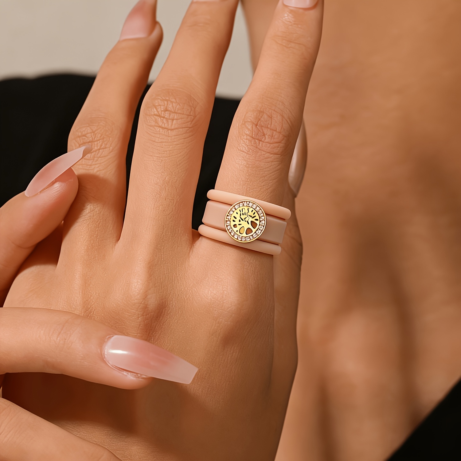 3pcs 14K Golden Plated Khaki Silicone Rings Set
