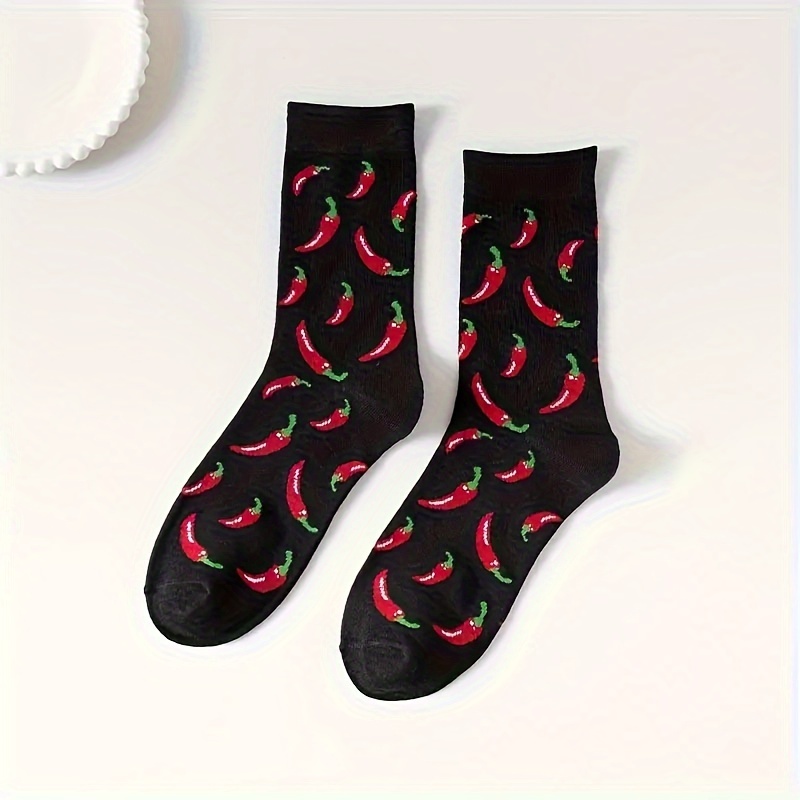 

Pair Of Chili Print Socks, Comfortable Mid-calf Socks, Socks