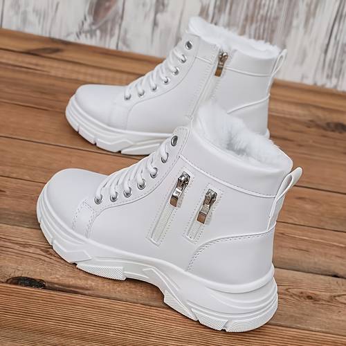 item picture womens lined thermal ankle boots thickened winter ankle boots for ladies side zipper platform winter shoes suitable for commuting daily pairing with pants jeans and casual trousers women shoes