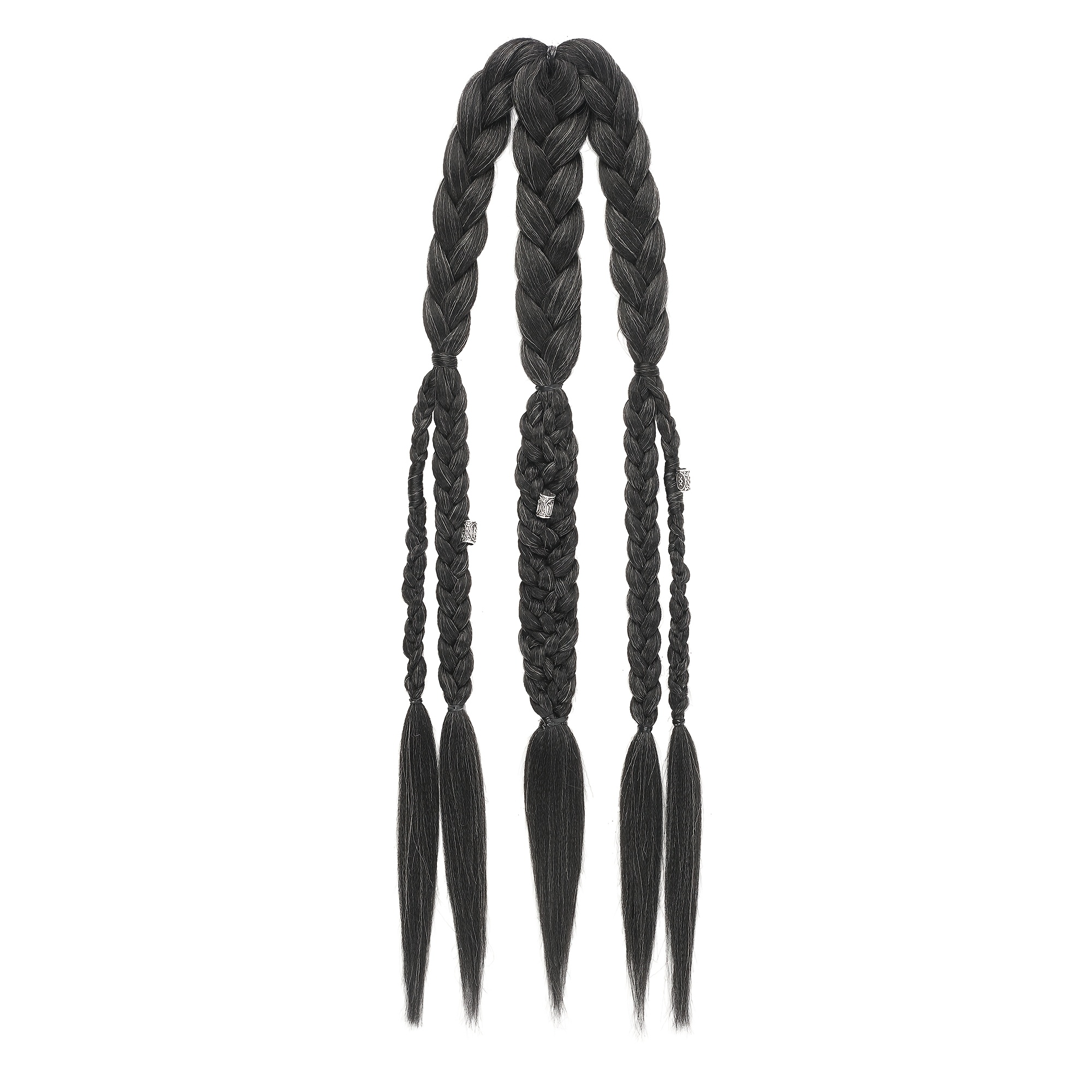 TEMU For Viking For Men Handcrafted Clip In Braided Warrior Additions Ponytail Hairpiece For Viking Costume Renaissance Cosplay Hair Extensions 22