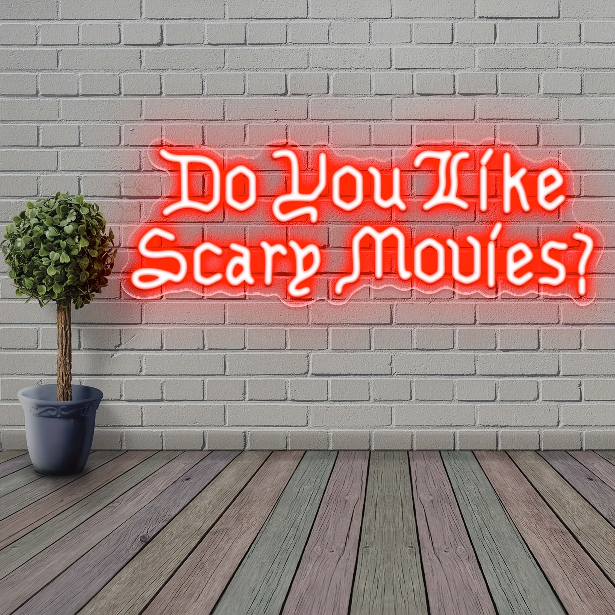 TEMU Do Scary Movies? Neon Sign Compatible For Home Theater & For Business - Wall-mountable Led Horror Movie Quote Sign, Spooky Movie, Low Voltage For /pets, For Halloween Decorations
