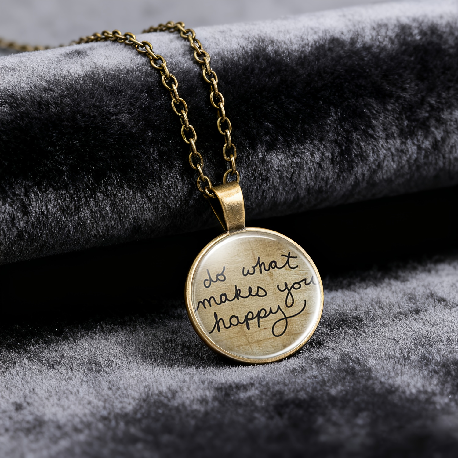 Blue Round Glass Inlaid Pendant Necklace, "Do What Makes You Happy"