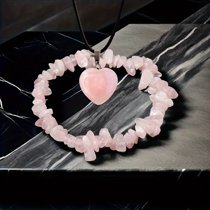 

2pcs Collier et Bracelet en Cristal de Quartz Rose Naturel, Ensemble de Bijoux Romantiques avec d' pour Tenue Décontractée, Cadeaux et d'Anniversaire