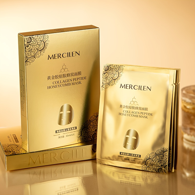 5pcs Golden Collagen Peptide Mask with Hyaluronic Acid