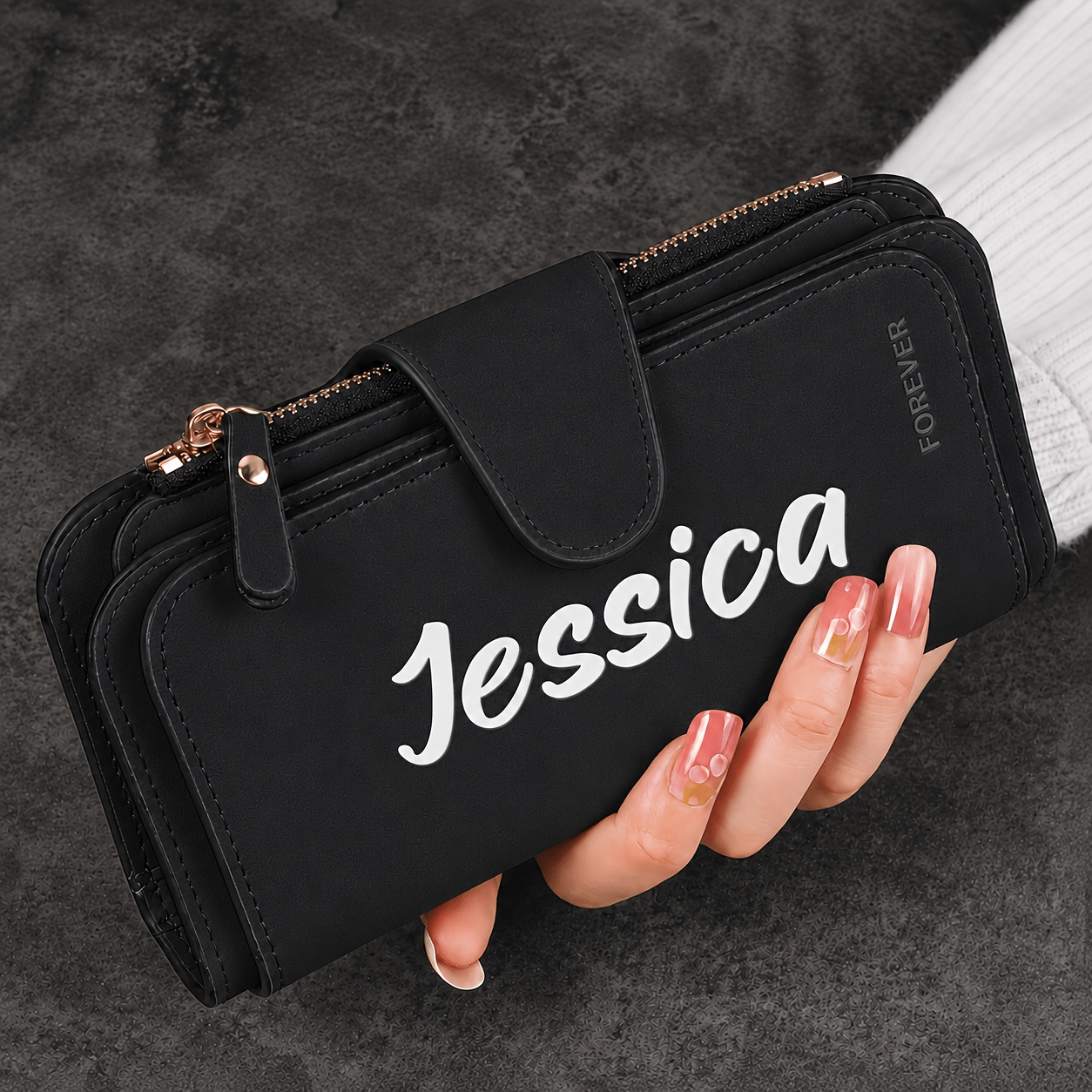 TEMU Custom Name Ladies Large Capacity Wallet, Multi Card Slot Credit Card Holder Built With Id Window And Zipper Pocket, Portable Women Purse,