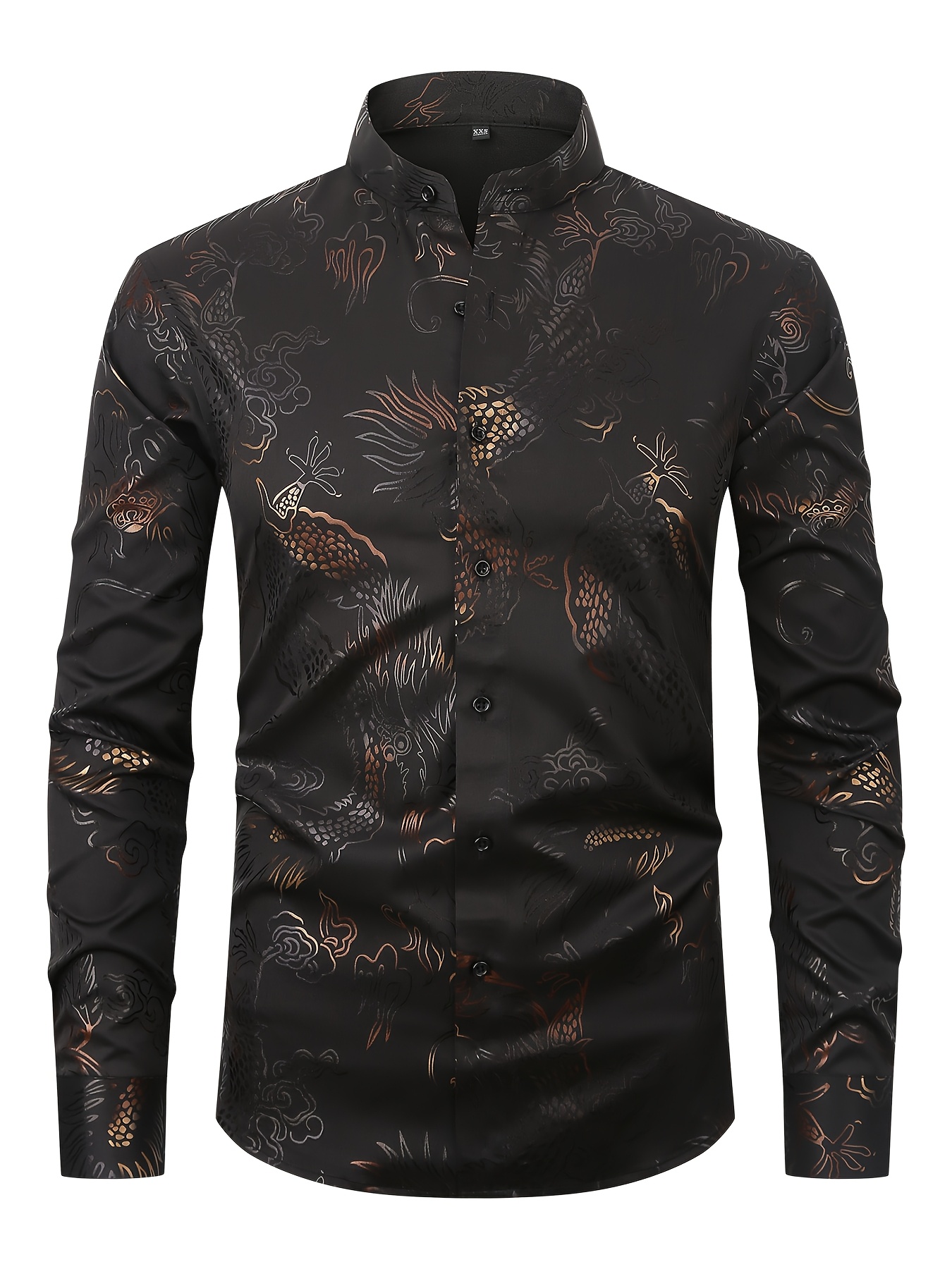 men's elegant long sleeve dragon print shirt stand collar Temu