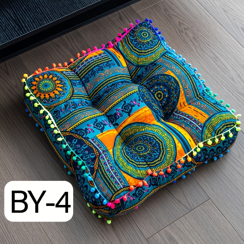 TEMU 1pc Bohemian Thickened Cushion With Ball Embellishments, Breathable Soft Thickened Back Cushion, Suitable For Living Room, Bedroom, Office,