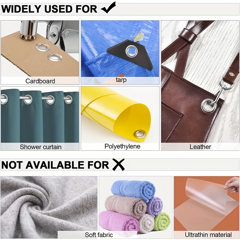 500pcs heavy duty grommet tool kit with handheld press hole punch carbon steel construction 3 8 10mm eyelets for leather canvas fabric vinyl tarps banners tents heavy duty press with ergonomic handle storage case ideal for diy construction camping marine automotive industrial use durable precise grommet setting system Product details 6