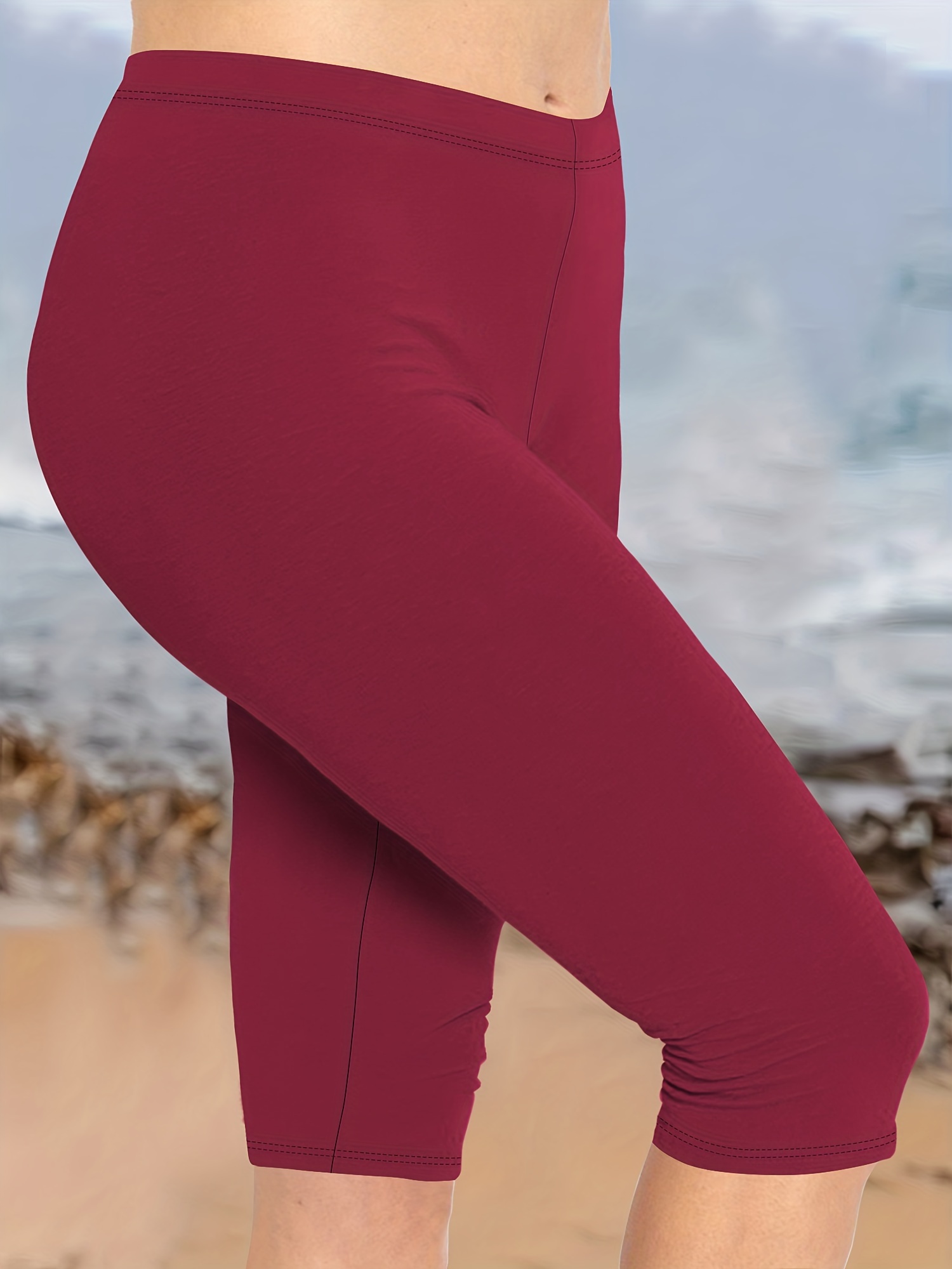Women's Plus Size High-Waisted Capri Leggings - Stretchy, Comfortable, Non-See-Through, Solid Black, Perfect for Spring/Summer/Fall, Machine Washable, High Waisted Leggings, Casual Wear, Versatile Fashion, Stretchy Fabric