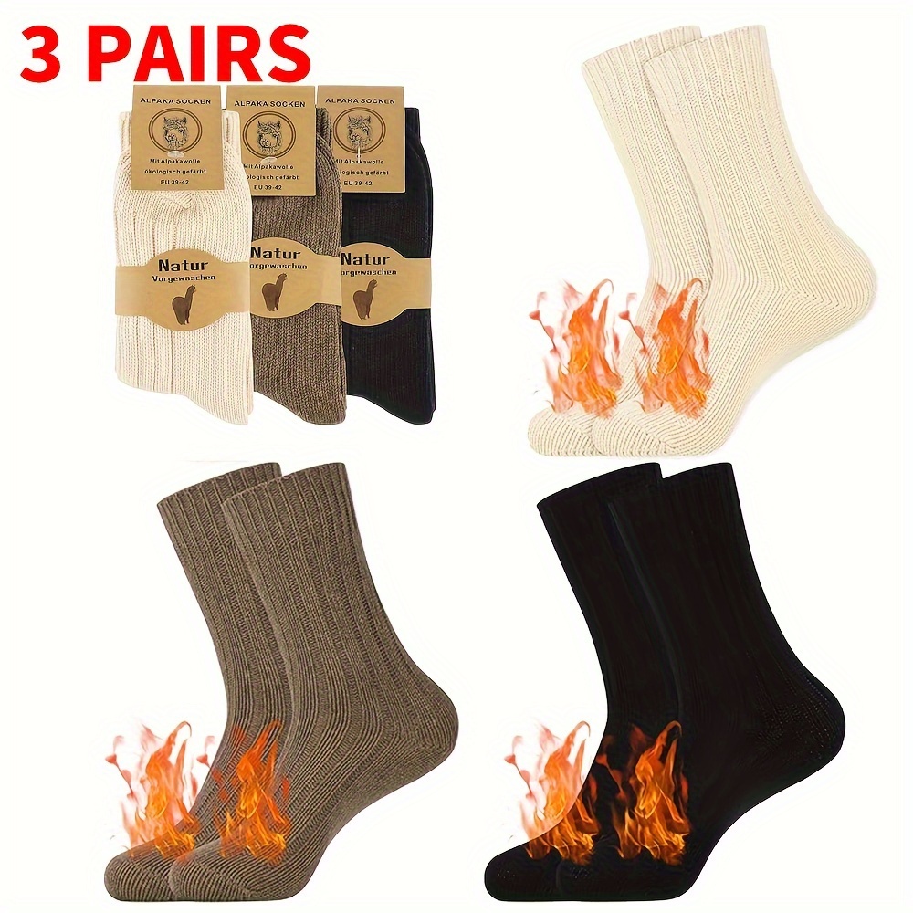 

3 Pairs Alpaca Crew Socks For Women Wool Socks Thermal Socks Socks For Winter