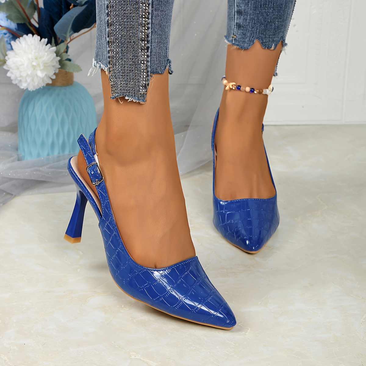 sandali donna tacco e punta blu Temu Italy