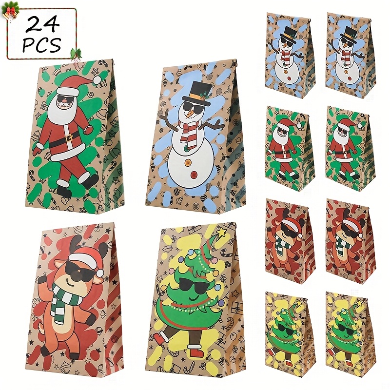 TEMU Sacs de Friandises pour Noël - 12/24pcs Sacs en Papier Cadeaux Premium, Sachets à Bonbons et Gourmandisees d'Hiver. Idéal Pour les Événements