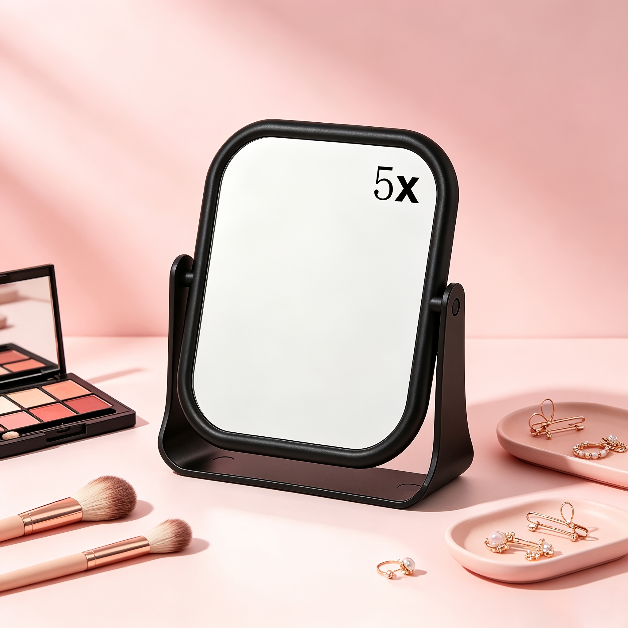 Image of Classic Fashion Double-sided Makeup Mirror With 5x And 1x Magnification And Upright 360° Rotating Dressing Mirror, Desktop Makeup Mirror With Stand, Portable For Desktop, Bathroom, Or Office Mirror