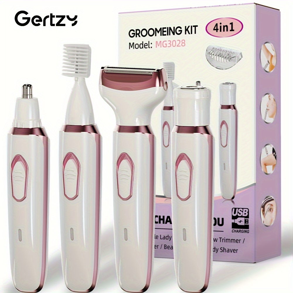 

4-in-1 Rechargeable Face, Nose, Legs, Underarm, Bikini Trimmer - Wet & Dry, Painless Grooming Kit - Portable & Rechargeable