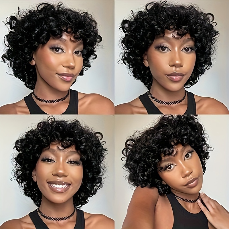 

180 Density Curly Pixie Cut Wig Short Bob Wig For Women Hair Wig None Lace Front Wig Layered Full Machine Made Wig 1b Color