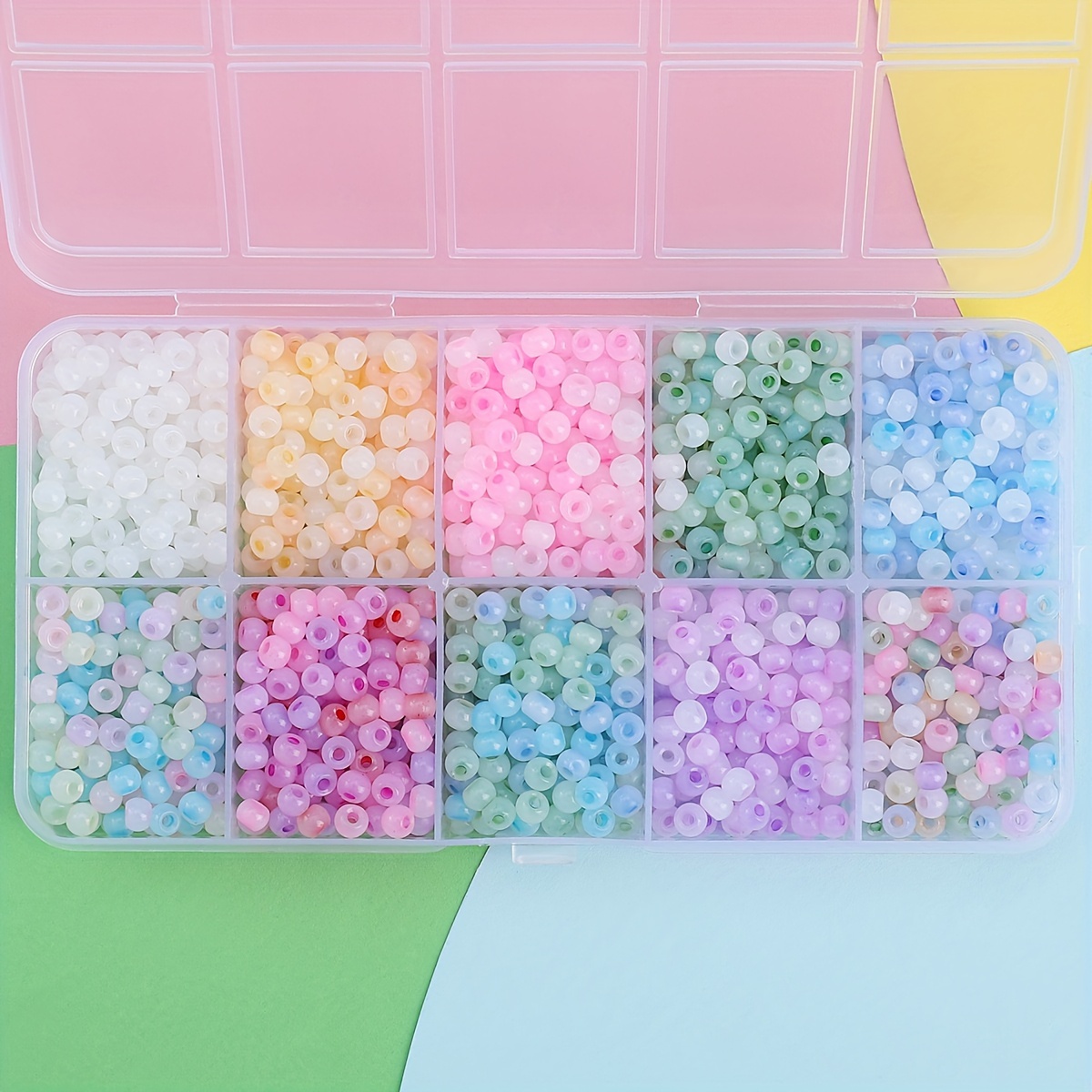 TEMU 1000pcs Vibrant Glass Beads Set, 4mm, Ice - Making Kit In 10 Assorted Colors, Translucent Crafting Beads For Bracelets & Necklaces, Jewelry Making Supplies