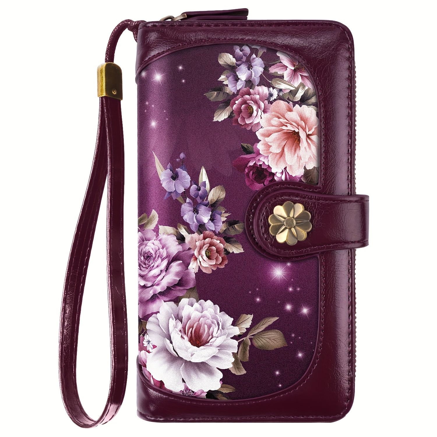 Image of Women's Multi-functional Card Holder Clutch, Card Organizer, Elegant Floral Women's Wristlet Wallet