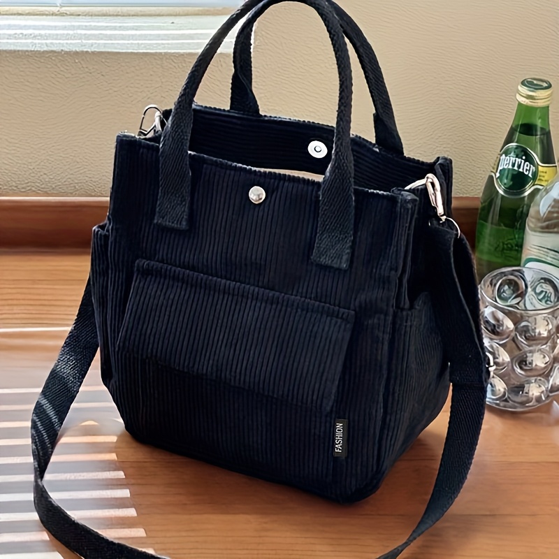Ramboroo Corduroy Tote Bag With Lunch Box Pocket - Multi-pocket Handheld Crossbody/handbag, Zipper Closure Corduroy Carryall Suitable For,, Lunch Box Storage, Corduroy (no Washable)