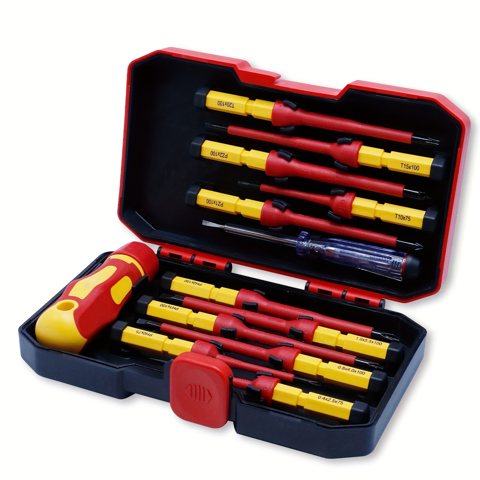 

13 Pcs Vde Insulated Screwdriver Magnetic Screwdriver Including Voltage Tester Slotted & Ph & Pz & Torx Set With Interchangeable Blade Set