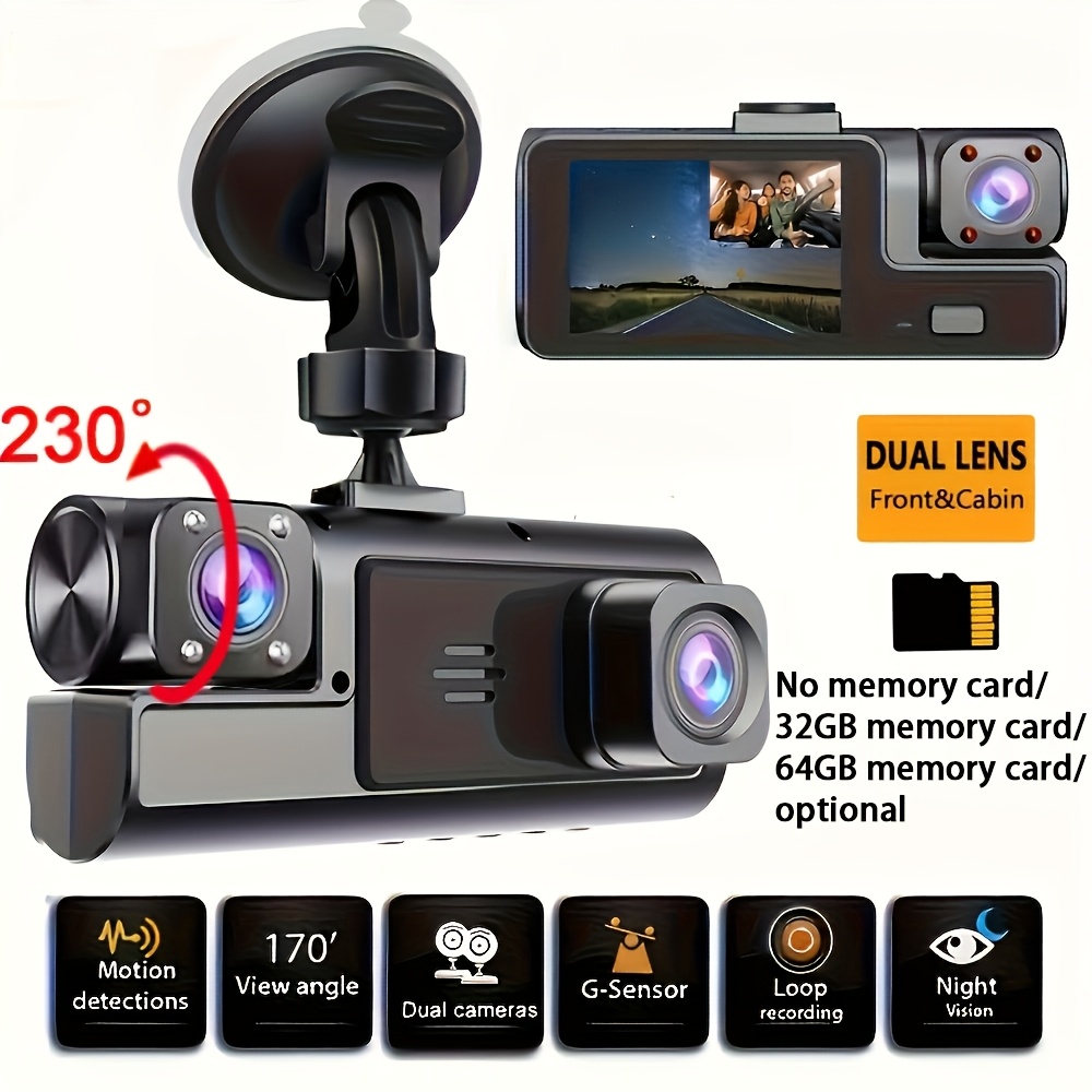 Dash Cam with Memory Card Included, Optional Without Card, Front Camera 1080P, Rear Camera 720P with No memory card/32GB/64GB memory card