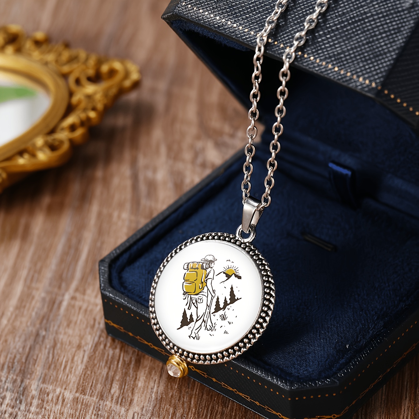 3pc Mountain Hiker Necklace & Earrings Set for Women