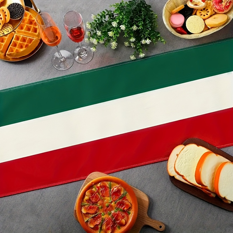 1pc, Festive Italian Flag Table Runner, Red, Green, White Striped For Kitchen, Dining Room & Party Decor, Festive Design, Decorations, 13x48/13x72/13x108 Inches