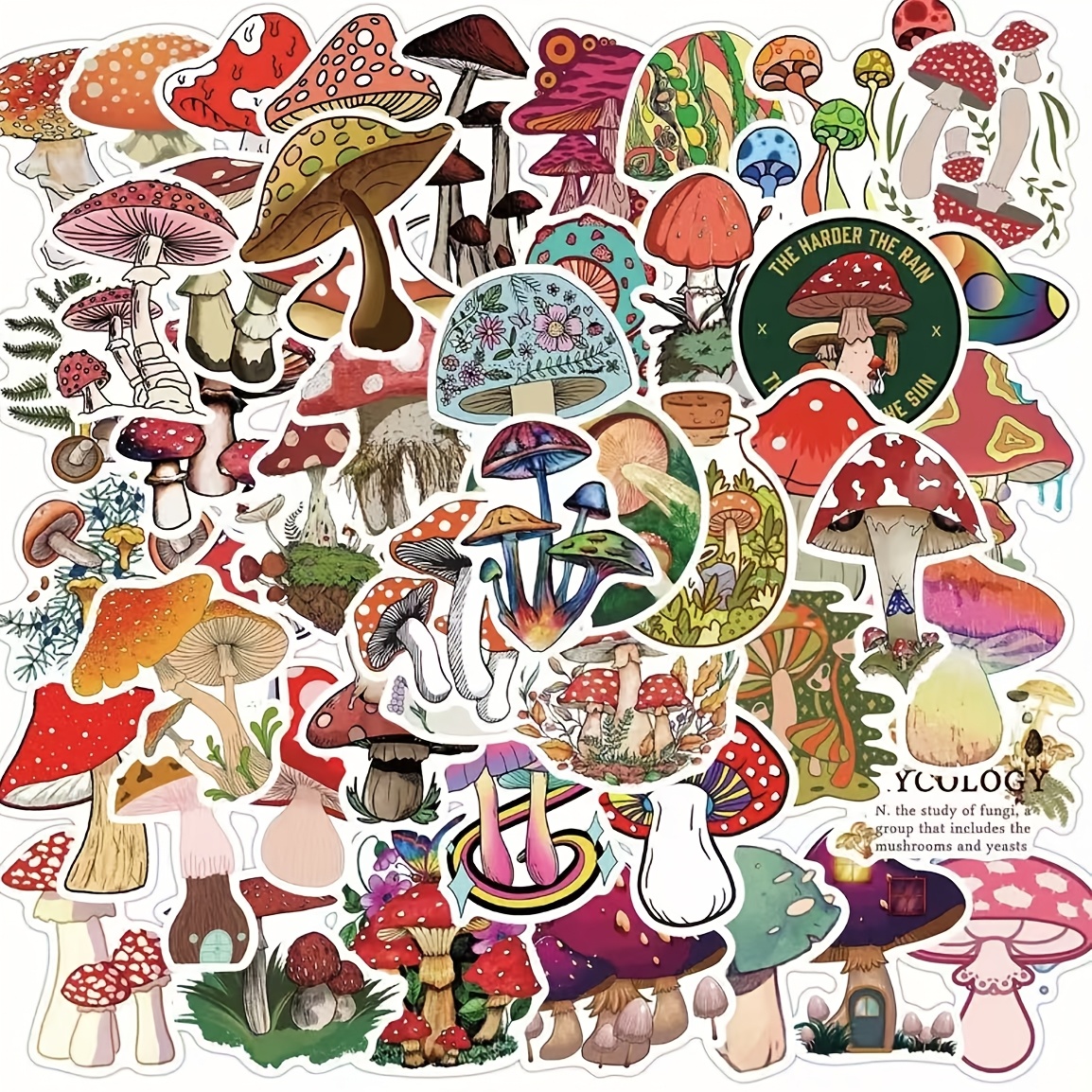 

50pcs Cute Cartoon Mushroom Stickers, Reusable Silicone Decals For Laptops, Skateboards, Water Bottles - Ideal For Scrapbooking And Christmas Gifts, Sending Christmas Party Gifts,