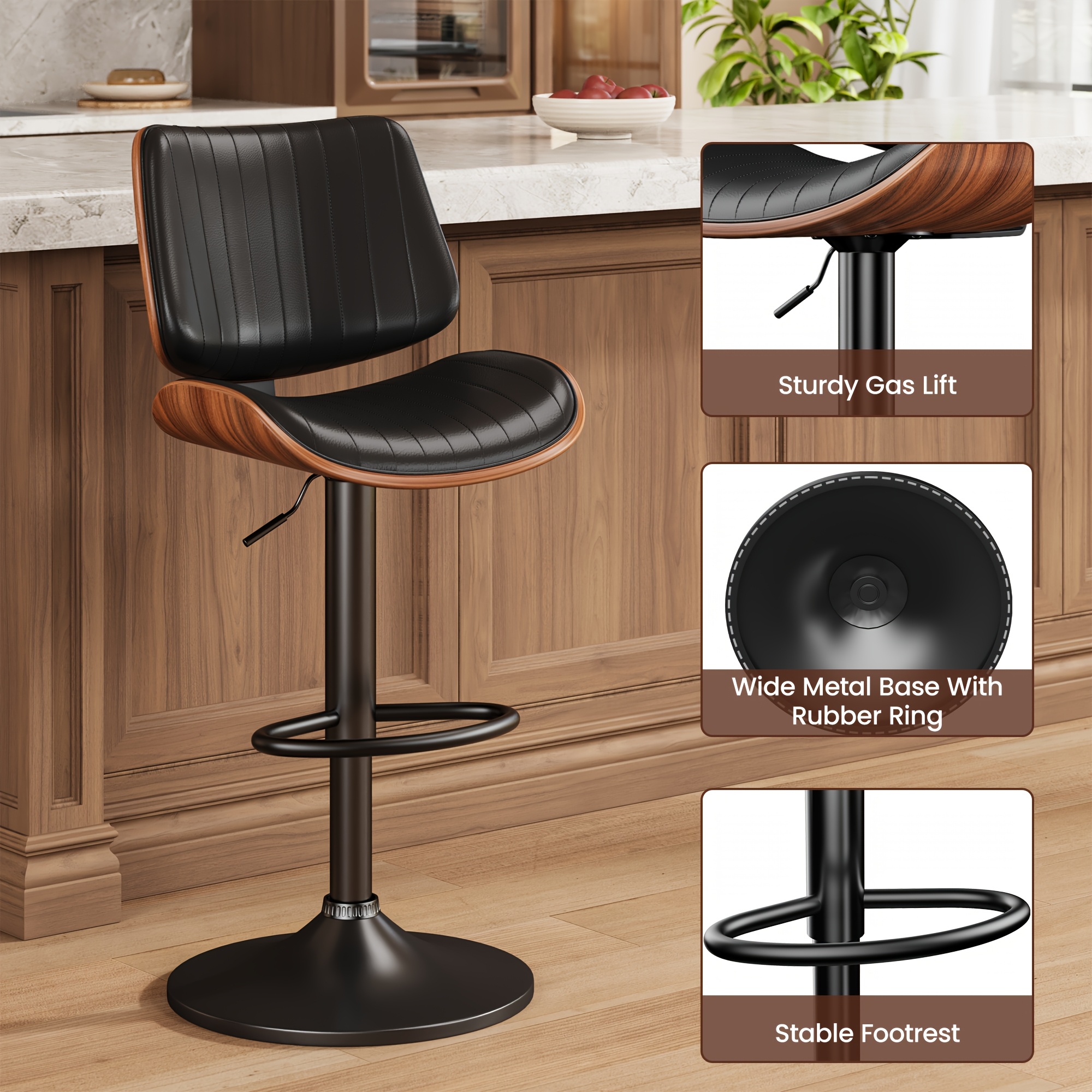 bar stools set of 1 2 armless adjustable swivel barstools pu leather kitchen counter height barstools kitchen counter height barstools with back support for dining room kitchen and living room Product details 6