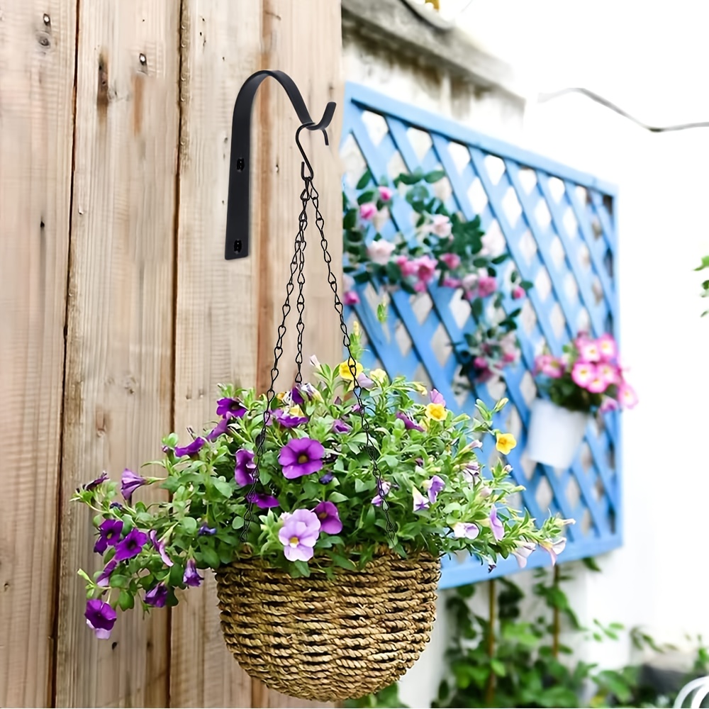 Plant Hanger Bracket 6-Pack Heavy Duty Hanging Plant Hooks - 8 Inch Wall &  Fence Brackets For Baskets, Lanterns, Wind Chimes & Outdoor Plants, Black