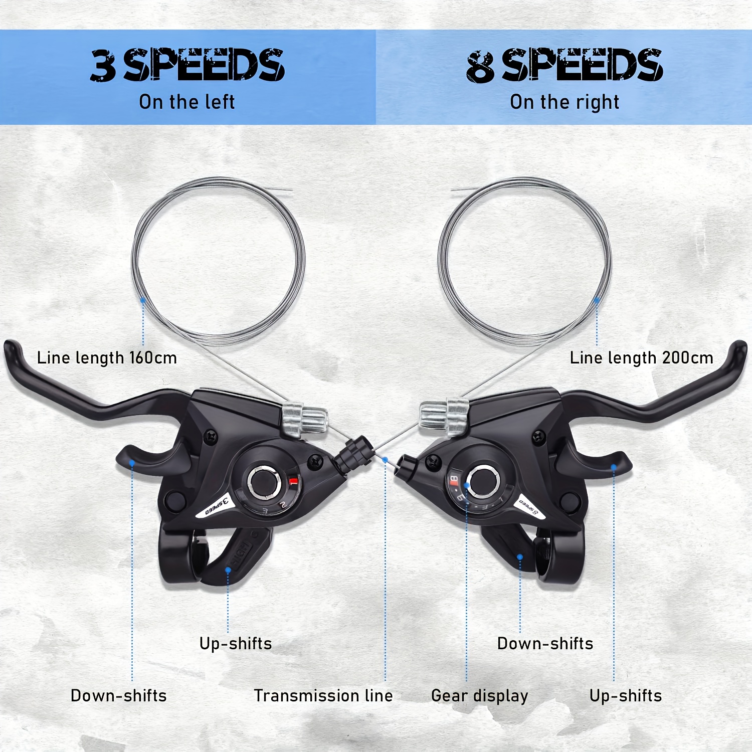 2pcs 24   bike   kit left brake lever shifter kit with gear indicator and replacement   cable suitable for mountain bike   0