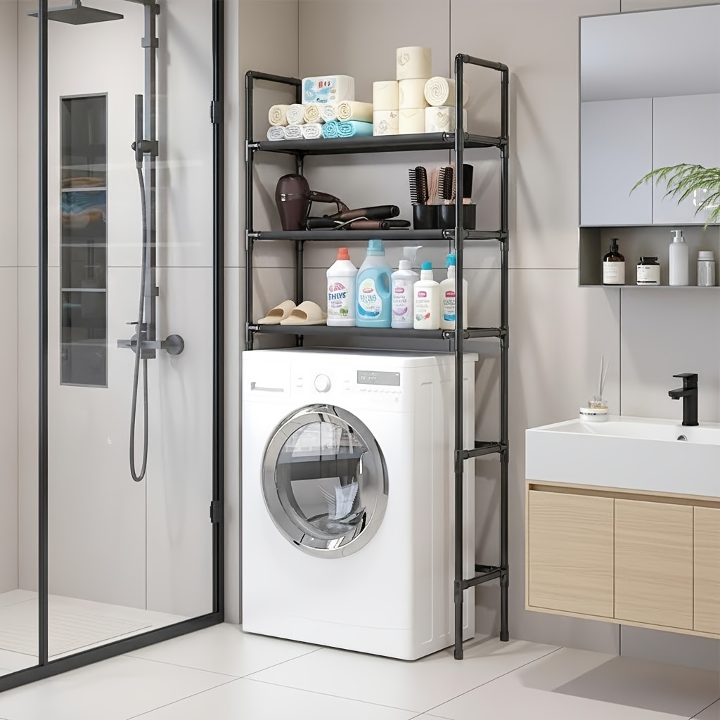 4 tier bathroom   saving storage rack for above washing machine bathroom and laundry organizer with sturdy metal frame adjustable top mounted shelf suitable for bathroom storage home organization for holding towels Product details 6