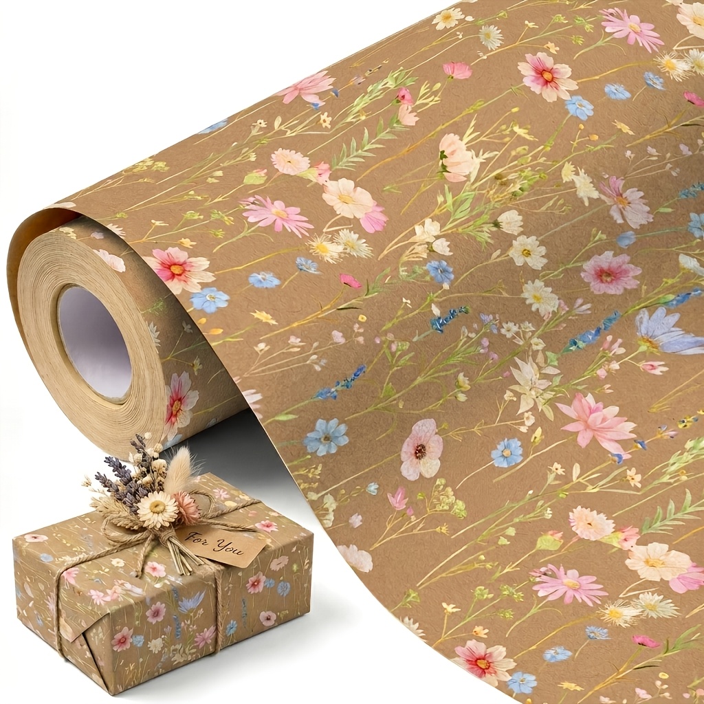 Image of 1 Roll Of Vintage Forest Floral Wrapping Paper Roll 17 X 197 Inches, Watercolor Small Flower Gift Wrap For Spring , Birthday, Mother's Day, Graduation And Holiday Gift Packaging, Craft Paper
