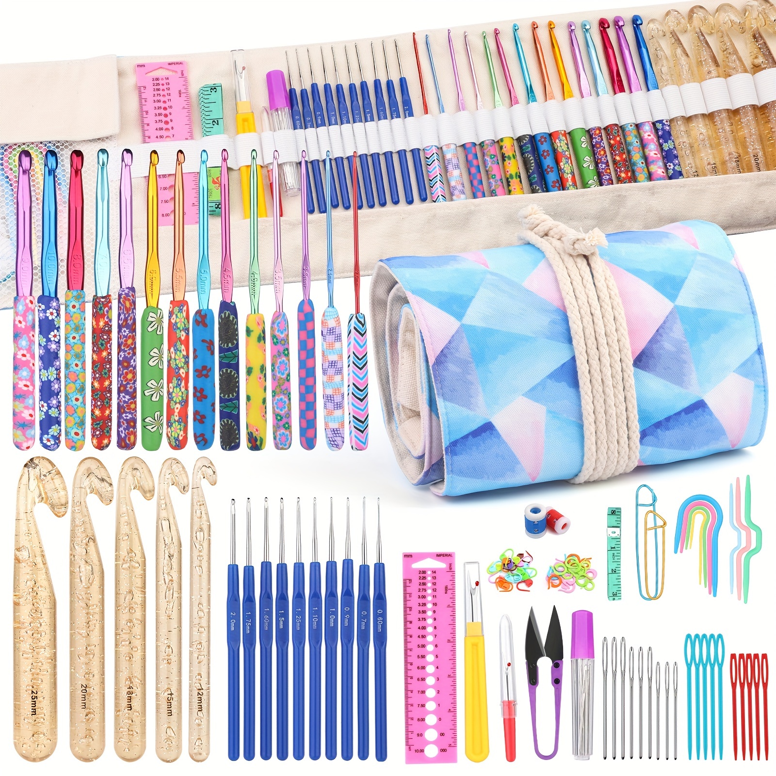 

116 Piece Crochet Hooks Set With Ergonomic Handles, Color Metal Needles, Crochet Kit With Storage Bag And Accessories For Beginners And Enthusiasts